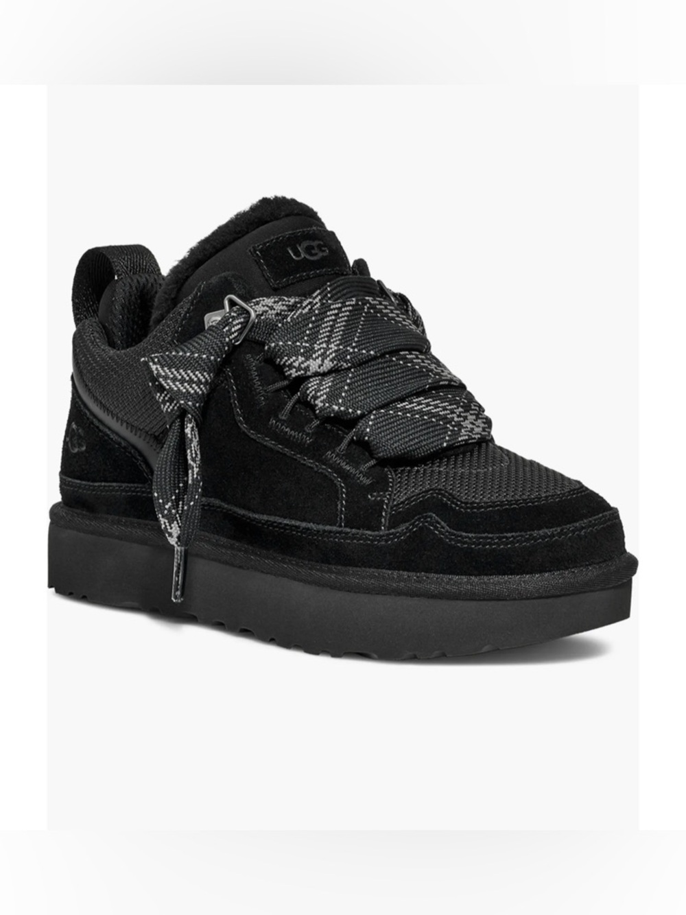 UGG Black Suede & Textile Platform Lace-Up Sneaker